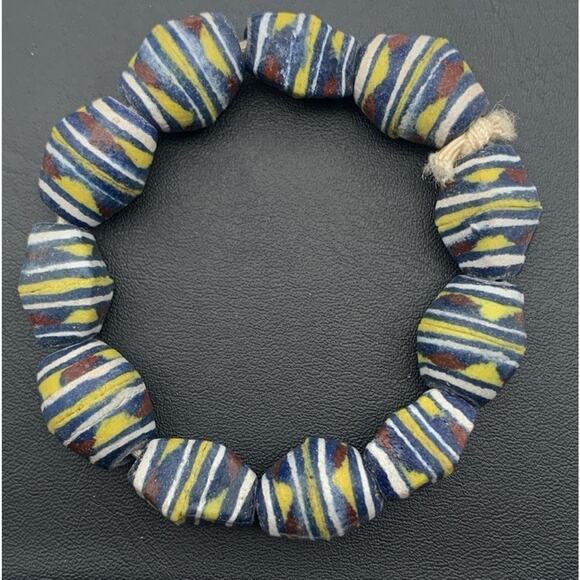 Vintage Handmade / Handpainted African Trading Beads Bracelet Boho Brutalist - Picture 1 of 4